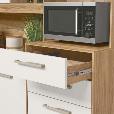 Cozinha Completa Armário De Grande 5 Portas 3 Gavetas - Freijo/off White Cristal Freijo/off White Cristal
