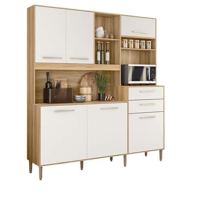 Cozinha Completa Armário De Grande 5 Portas 3 Gavetas - Freijo/off White Cristal Freijo/off White Cristal