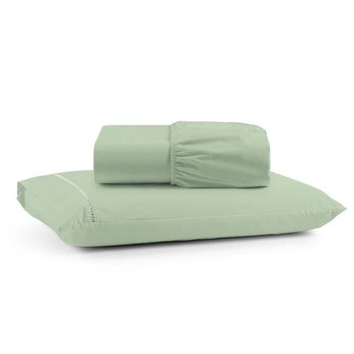 Jogo De Lençol Solteiro Premium Soft 600 Fios Micropercal Verde Ponto Palito Toque Macio 2 Peças