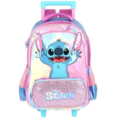 Mochila Escolar Infantil Stitch Costas +Rodinhas Roxo Luxcel