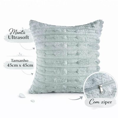 Kit 2 Capas De Almofada Polar Manta Ultrasoft Com Ziper Decorativa Sofá Sala Quarto Cinza Platina - 100% Poliéster