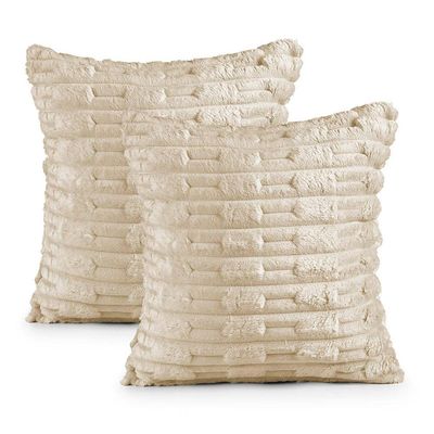 Kit 2 Capas De Almofada Polar Manta Ultrasoft Com Ziper Decorativa Sofá Sala Quarto Bege Almond - 100% Poliéster
