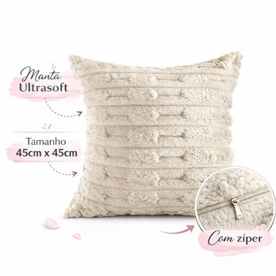Kit 2 Capas De Almofada Polar Manta Ultrasoft Com Ziper Decorativa Sofá Sala Quarto Bege Almond - 100% Poliéster