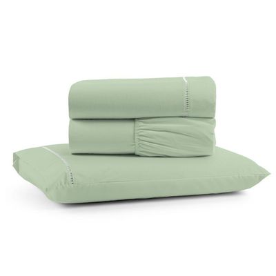Jogo De Lençol Solteiro Premium Soft 600 Fios Micropercal Verde Ponto Palito Toque Macio 3 Peças