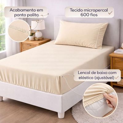 Jogo De Lençol Solteiro Premium Soft 600 Fios Micropercal Palha Ponto Palito Toque Macio 2 Peças