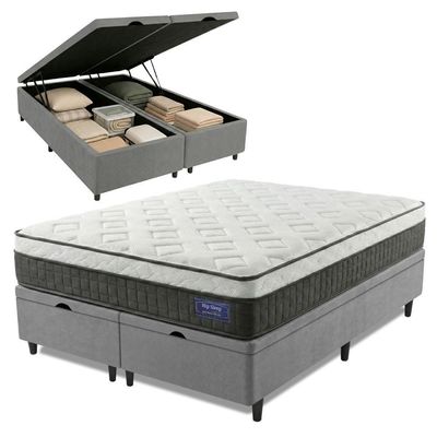 Cama Box Baú Colchão King Molas Ensacadas Euro In Atlantic 193x203x69cm Cinza
