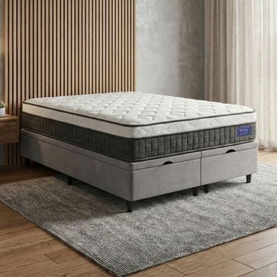 Cama Box Baú Colchão King Molas Ensacadas Euro In Atlantic 193x203x69cm Cinza