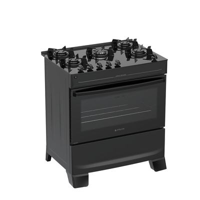 Fogão 5 Bocas Atlas Mônaco Top Glass Mesa De Vidro Bivolt Preto
