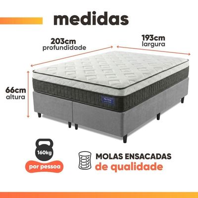Cama Box Colchão King Molas Ensacadas Euro In Atlantic 193x203x66cm Cinza
