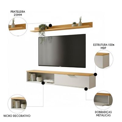 Rack Tv 55 Pol. Suspenso 136cm 1 Porta Lila Off/nature Z49 - Mpozenato
