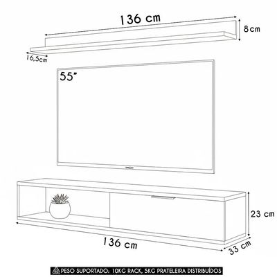 Rack Tv 55 Pol. Suspenso 136cm 1 Porta Lila Off/nature Z49 - Mpozenato