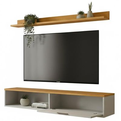 Rack Tv 55 Pol. Suspenso 136cm 1 Porta Lila Off/nature Z49 - Mpozenato