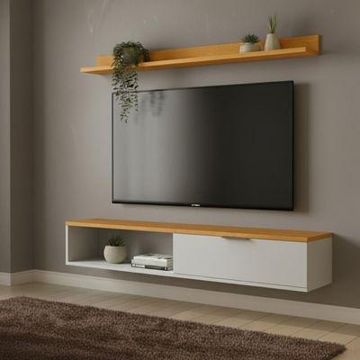 Rack Tv 55 Pol. Suspenso 136cm 1 Porta Lila Off/nature Z49 - Mpozenato