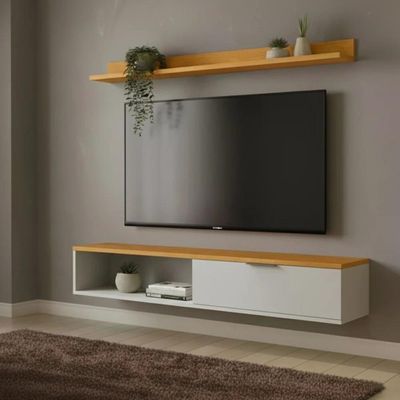 Rack Tv 55 Pol. Suspenso 136cm 1 Porta Lila Off/nature Z49 - Mpozenato