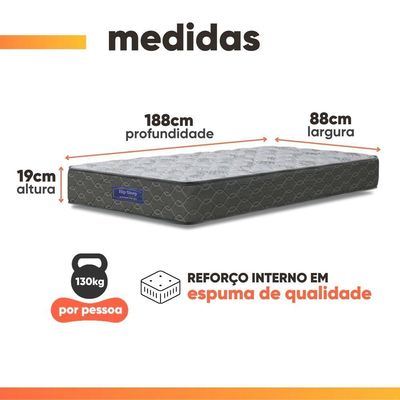 Cama Box Baú Colchão Solteiro Ortopédico Espuma D33 Hiper 88x188x60cm Cinza