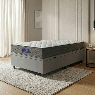 Cama Box Baú Colchão Solteiro Ortopédico Espuma D33 Hiper 88x188x60cm Cinza