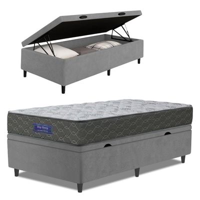 Cama Box Baú Colchão Solteiro Ortopédico Espuma D33 Hiper 88x188x60cm Cinza