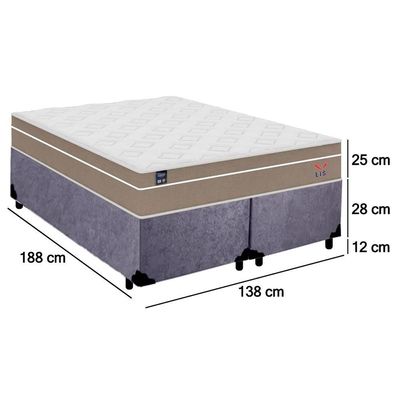 Cama Box Casal Bipartido Suede + Colchão Lis Molas Ensacadas Plumatex 138x188x64cm Cinza