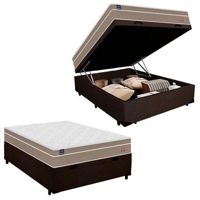 Cama Box Baú Casal Suede + Colchão Lis Molas Ensacadas Plumatex 138x188x64cm Cor:marrom