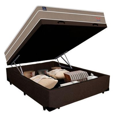 Cama Box Baú Casal Suede + Colchão Lis Molas Ensacadas Plumatex 138x188x64cm Cor:marrom