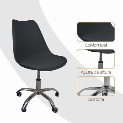 Cadeira Com Rodízios Tulipa Leda Office Escritório Preto