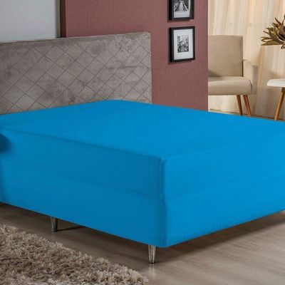 Lençol Com Elástico King Nobre 1 Peça Luva De Box 55cm De Altura Malha 100% Algodão - Turquesa