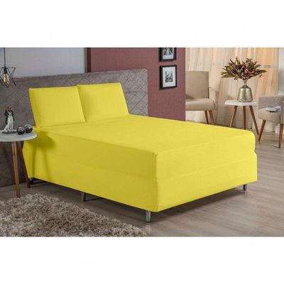 Jogo De Cama Casal Nobre 3 Peças Luva De Box 55cm De Altura Malha 100% Algodão - Amarelo