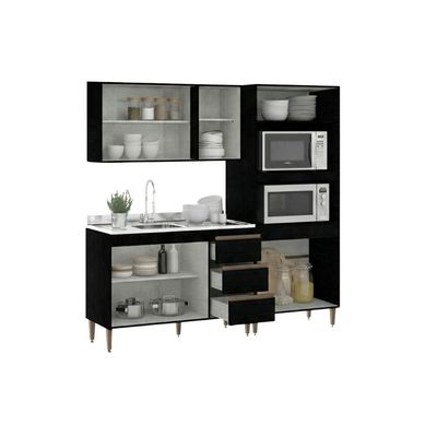 Armário De Cozinha Compacta Modulada 3 Peças Milão Menu Móveis Preto