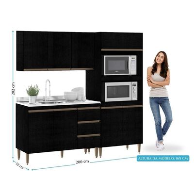 Armário De Cozinha Compacta Modulada 3 Peças Milão Menu Móveis Preto