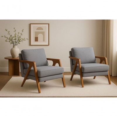 Kit 2 Poltronas Mona Luxo Madeira Maciça Veludo Cinza Para Sala De Estar Decorativa Moderna