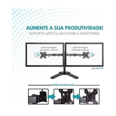 Suporte Duplo Monitor E Tv De Mesa Articulado 2 Monitores Completo