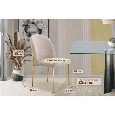 Cadeiras De Jantar Cecilia Pé Metal Dourado Courino Base Dourada-courino Bege