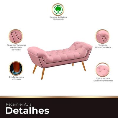 Recamier Estofada Casal Queen Ayla Veludo Cor Rosa Bebe
