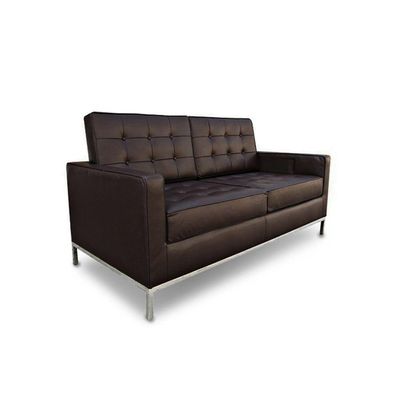Sofá Fixo Florence Knoll 2 Lugares Cromado Em Couro Natural Marrom