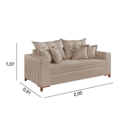 Sofá Martins M-205 Linho 200cm Living Estofados Martins Linho Bege Mesclado