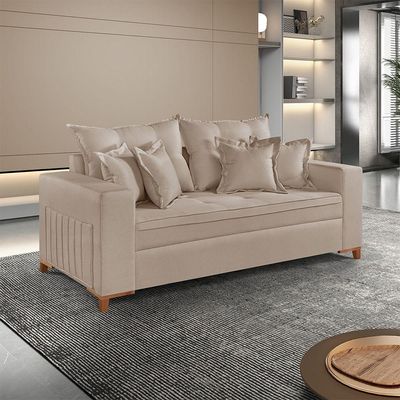 Sofá Martins M-205 Linho 200cm Living Estofados Martins Linho Bege Mesclado