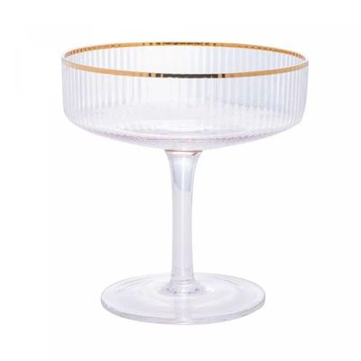 Jogo 6 Taça De Vidro Coupe Com Borda Dourada Lines Canelada Para Drinks Sobremesa Wolff 200ml
