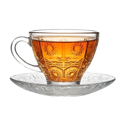 Jogo 2 Xícara De Chá Vidro Transparente Com Pires Bohemia Café Relevo 220ml Em Casa Tem