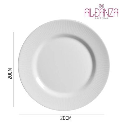 Jogo 2 Pratos Sobremesa Plissan Relevo Branco Cerâmica Alleanza 20cm