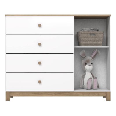 Cômoda Infantil Aconchego 1 Porta E 4 Gavetas Branco/jequitibá - Móveis Henn Branco/jequitibá