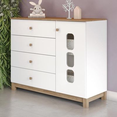 Cômoda Infantil Aconchego 1 Porta E 4 Gavetas Branco/jequitibá - Móveis Henn Branco/jequitibá