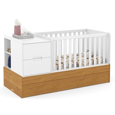 Quarto De Bebê Americano 6 Portas Com Berço Americano Multifuncional Formare Branco Freijó - Matic