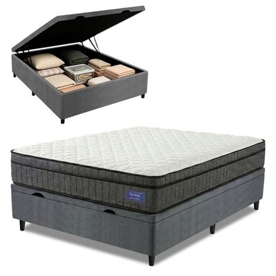 Cama Box Baú Colchão Casal Ortopédico D33 Euro Pillow Ultra 138x188x66cm Cinza