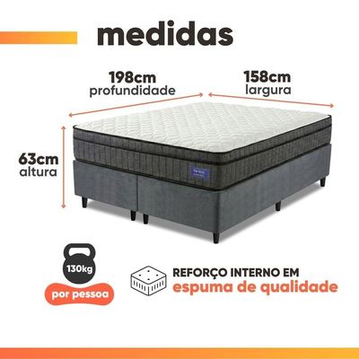 Cama Box Colchão Queen Ortopédico D33 Euro Pillow Ultra 158x198x63cm Cinza
