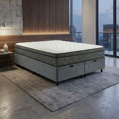 Cama Box Baú Colchão Queen Ortopédico D33 Euro Pillow Ultra 158x198x66cm Cinza