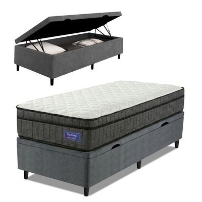 Cama Box Baú Colchão Solteiro Ortopédico D33 Euro Pillow Ultra 88x188x66cm Cinza