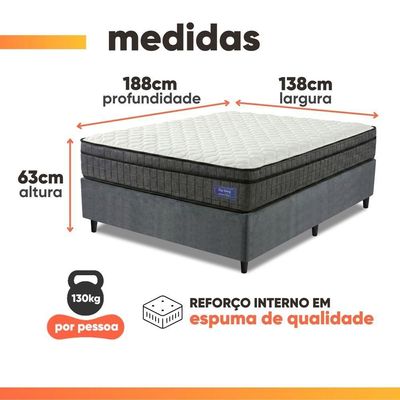 Cama Box Colchão Casal Ortopédico D33 Euro Pillow Ultra 138x188x63cm Cinza