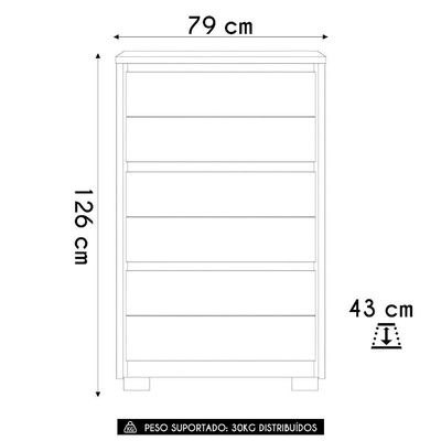 Cômoda Quarto 79cm 6 Gavetas Ayron Cinamomo/off A02 - Mpozenato