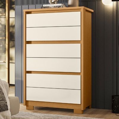 Cômoda Quarto 79cm 6 Gavetas Ayron Cinamomo/off A02 - Mpozenato