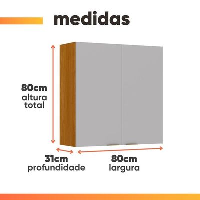 Armário Aéreo De Cozinha 100% Mdf 2 Portas 0,80m Lais Madeirado / Fendi